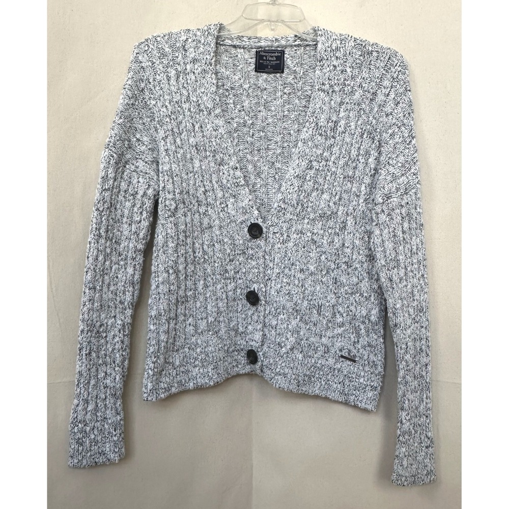 Abercrombie & Fitch Granola Granny Boxy Grey Marled Knit V-Neck Cardigan S READ